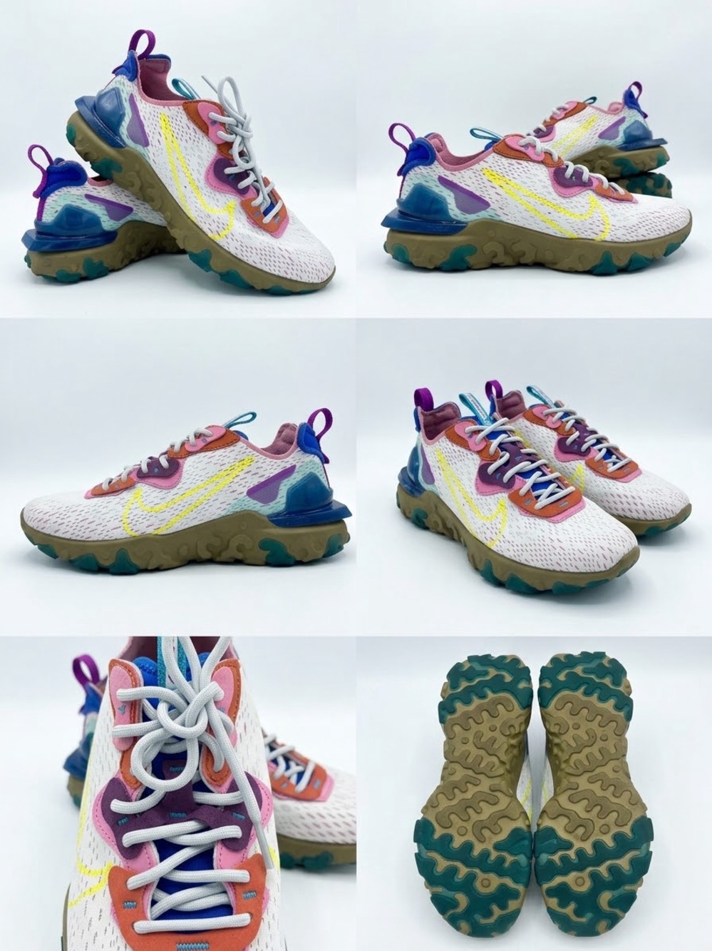Nike Kids White Sneakers with Yellow, Purple, Pink & Blue Accents